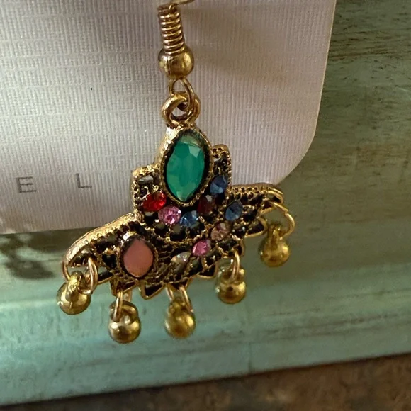 EUC Gold and Multicolor Chandelier Earrings - Picture 3 of 7